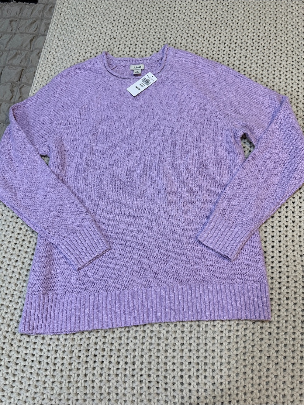 NWT L.L. Bean Lilac Slub-Knit Crewneck Sweater for Women, Size M